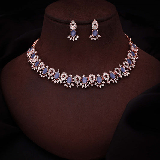 Tehzeeb Creations Blue Colour Ad Studded Necklace Jewellery Set With Matching Earrings For Women And Girls Tehzeeb Creations