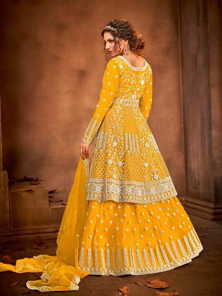 Myra Beautiful Mustard Yellow Heavy Embroidered Gharara Suit