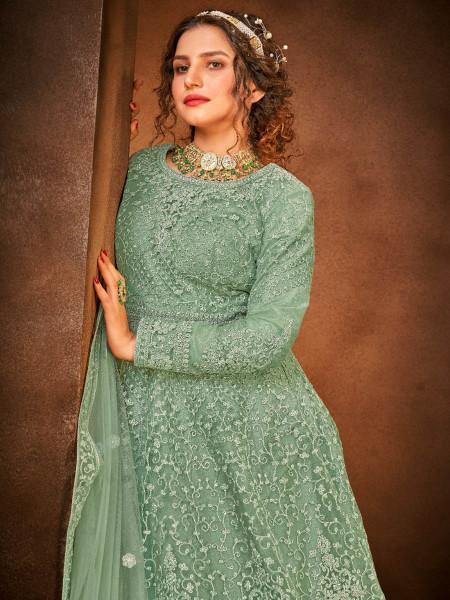 Myra Beautiful Sea Green Heavy Embroidered Gharara Suit