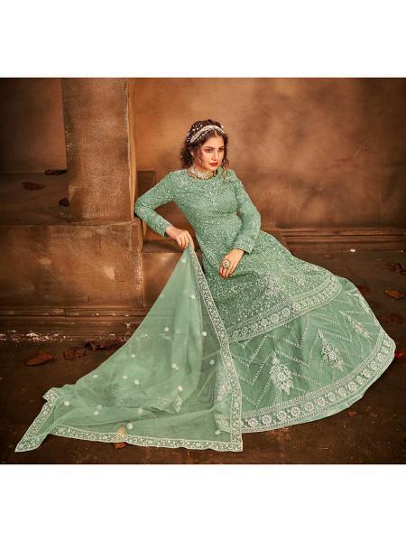 Myra Beautiful Sea Green Heavy Embroidered Gharara Suit