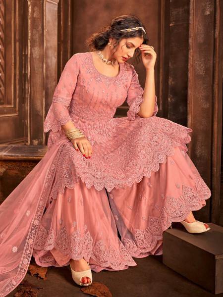Myra Beautiful Dusty Pink Heavy Embroidered Gharara Suit