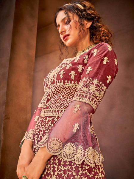 Myra Maroon Embroidered Gharara Suit