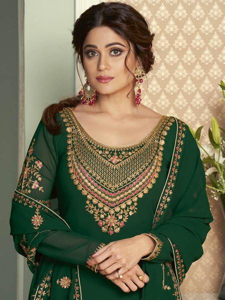 Myra Green and Gold Georgette Embroidered Gharara Suit