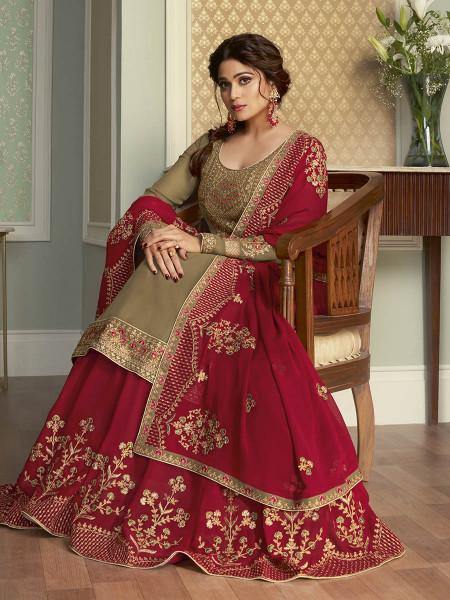 Myra Brown and Maroon Georgette Embroidered Gharara Suit