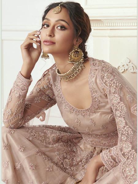 Myra Dusty Pink Heavy Embroidered Net Bridal Lehenga