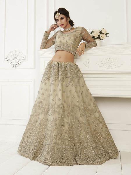 Myra Beige Heavy Embroidered Net Bridal Lehenga