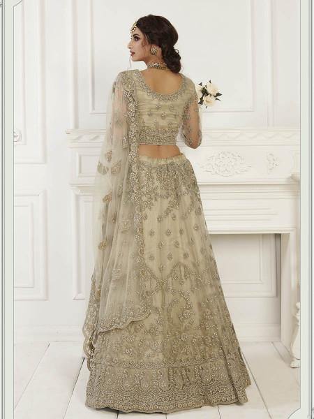 Myra Beige Heavy Embroidered Net Bridal Lehenga