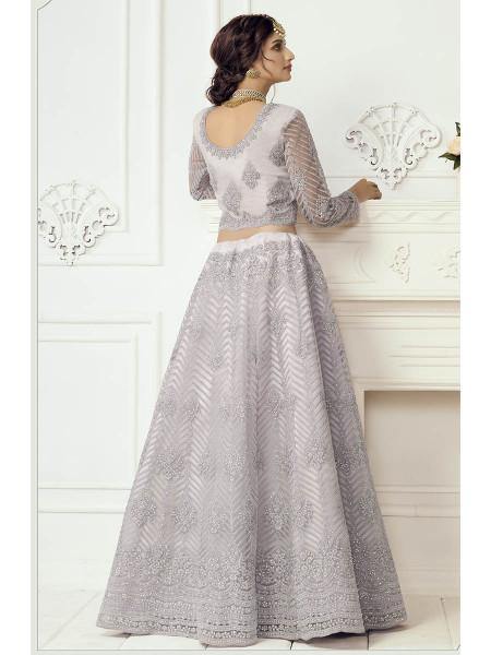 Myra Grey Heavy Embroidered Net Bridal Lehenga