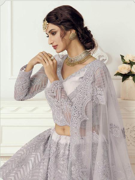 Myra Grey Heavy Embroidered Net Bridal Lehenga