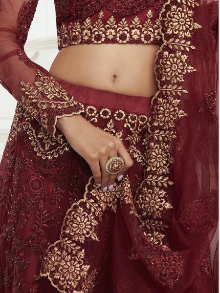 Myra Maroon Heavy Embroidered Net Bridal Lehenga