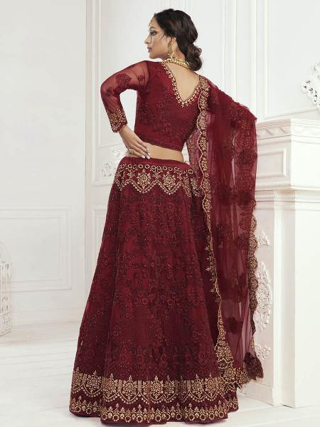 Myra Maroon Heavy Embroidered Net Bridal Lehenga