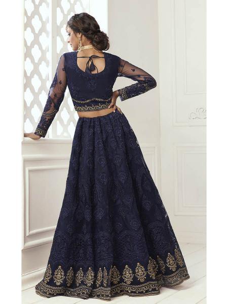 Myra Navy Blue Heavy Embroidered Net Bridal Lehenga