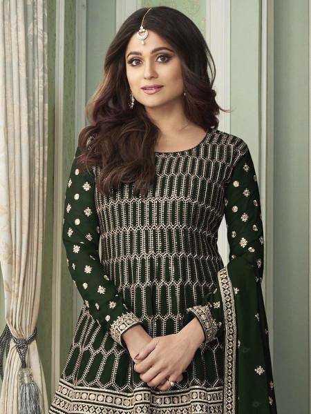 Myra Beautiful Green Georgette Embroidered Palazzo Suit For Girls