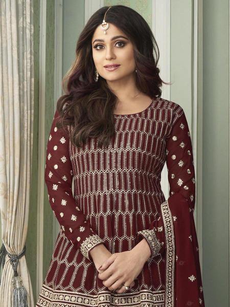 Myra Beautiful Maroon Georgette Embroidered Palazzo Suit