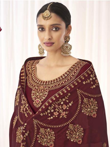 Myra Maroon Georgette Embroidered Palazzo Suit