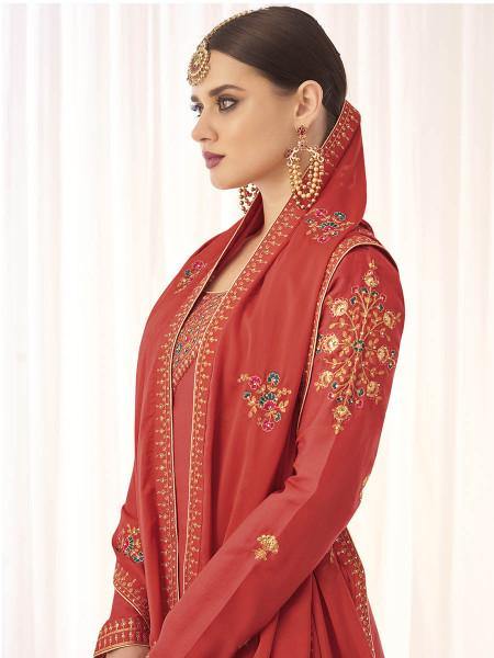 Myra Orange Georgette Embroidered Palazzo Suit