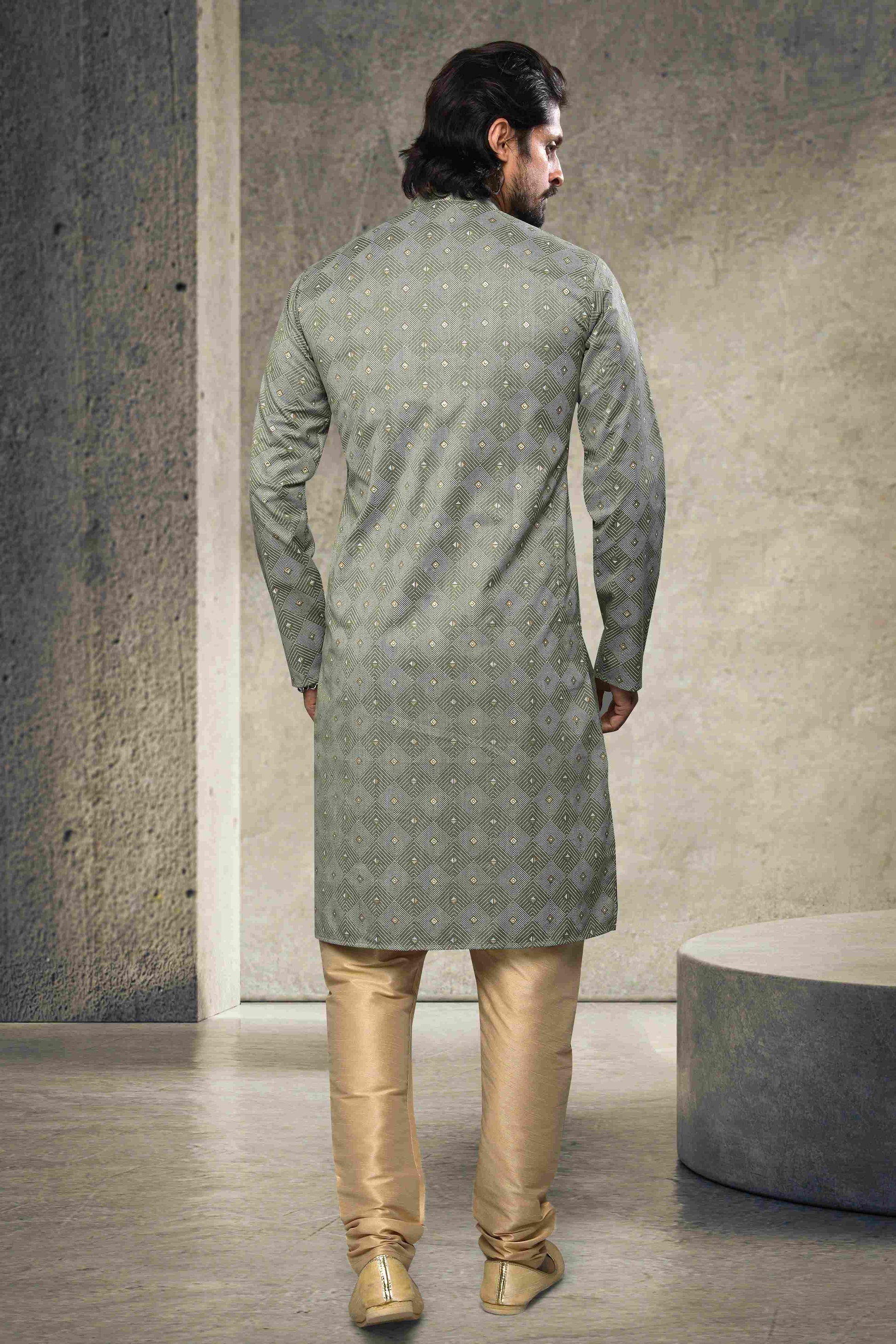 Raivat Ethnic Cotton Printed Work Kurta Pajama In Pastel Green Colour