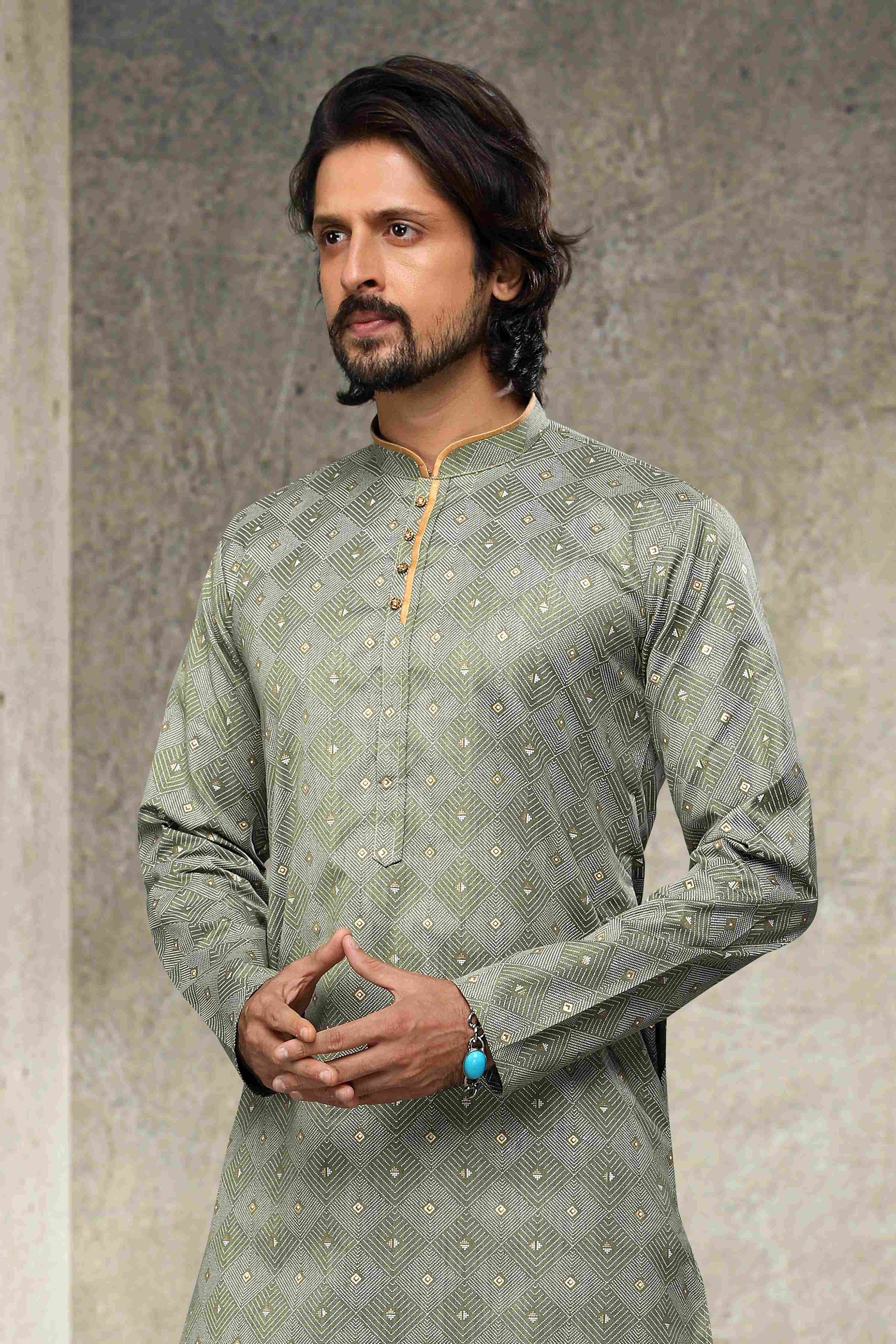 Raivat Ethnic Cotton Printed Work Kurta Pajama In Pastel Green Colour