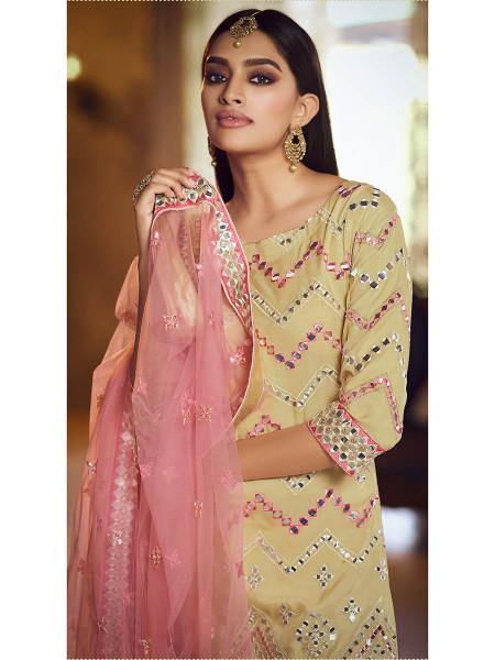 Myra Beige Heavy Embroidered Gharara Suit