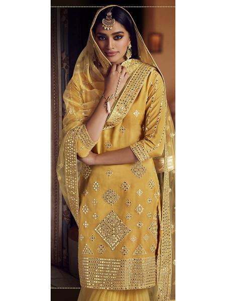 Myra Mustard Yellow Heavy Embroidered Gharara Suit