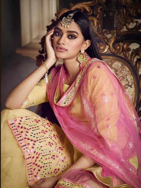Myra Beige Heavy Beautiful Embroidered Gharara Suit