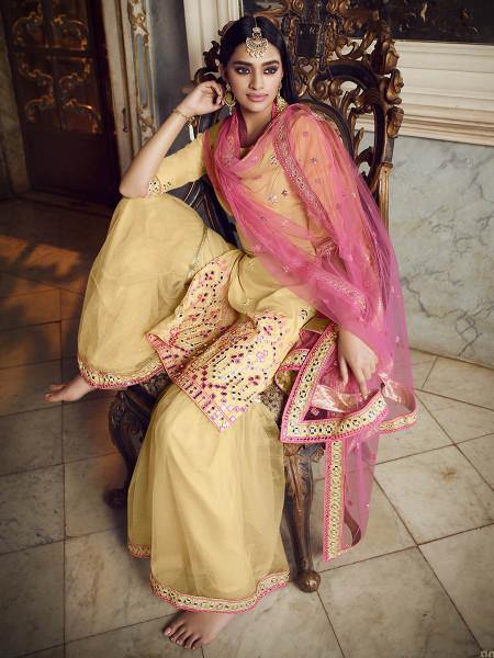 Myra Beige Heavy Beautiful Embroidered Gharara Suit