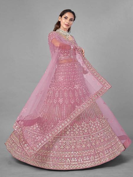 Myra Bridal Lehenga in Pink Heavy Embroidered Soft Net