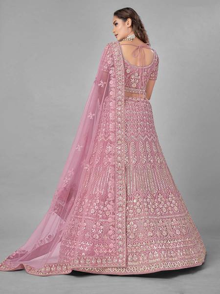 Myra Bridal Lehenga in Pink Heavy Embroidered Soft Net
