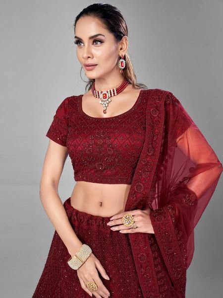 Myra Beautiful Red Heavy Embroidered Soft Net Bridal Lehenga