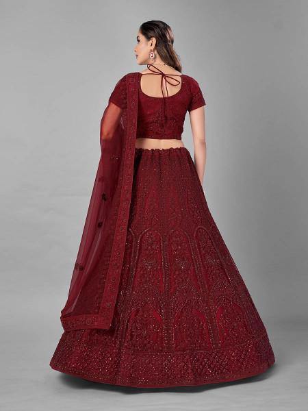 Myra Beautiful Red Heavy Embroidered Soft Net Bridal Lehenga