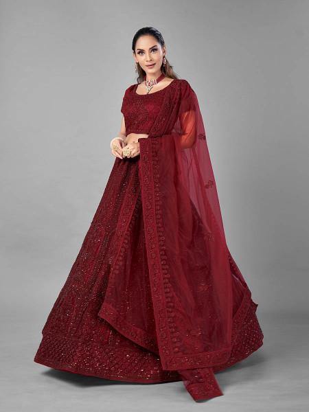 Myra Beautiful Red Heavy Embroidered Soft Net Bridal Lehenga