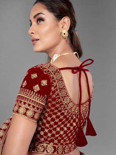 Myra Musturd Heavy Embroidered Soft Net and Velvet Bridal Lehenga