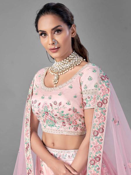 Myra Beautiful Pink Heavy Embroidered Soft Net Bridal Lehenga