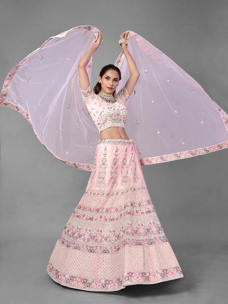 Myra Beautiful Pink Heavy Embroidered Soft Net Bridal Lehenga