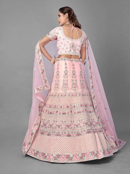 Myra Beautiful Pink Heavy Embroidered Soft Net Bridal Lehenga