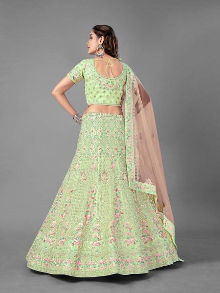 Myra Bridal Lehenga in Pista Heavy Embroidered Soft Net