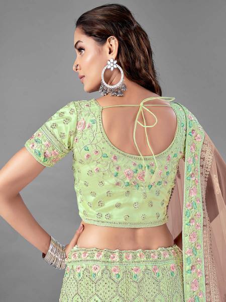 Myra Bridal Lehenga in Pista Heavy Embroidered Soft Net