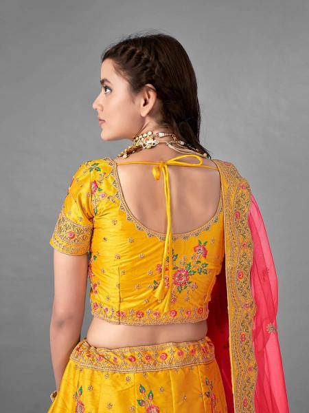 Myra Beautiful Yellow Heavy Embroidered Art Silk Bridal Lehenga