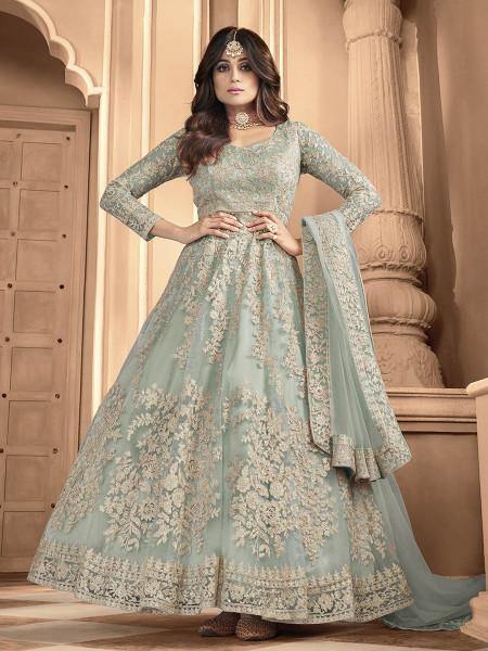 Myra Dusty Sea Blue Heavy Embroidered Anarkali Suit 