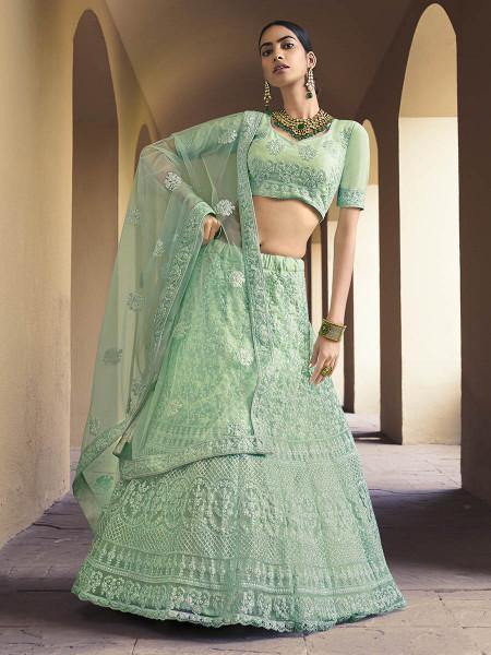 Myra Green Heavy Embroidered Soft Net Bridal Lehenga 