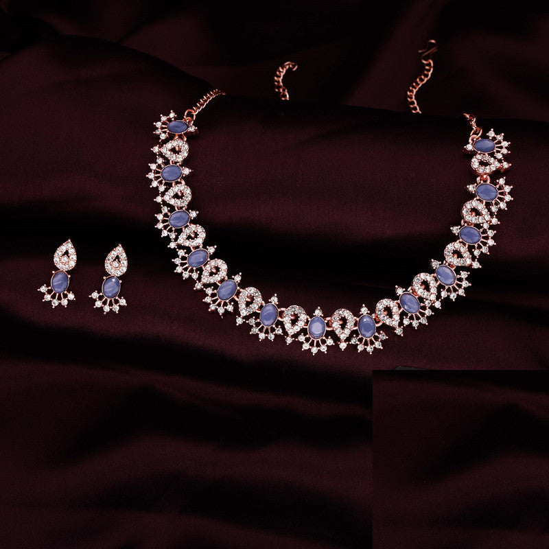Tehzeeb Creations Blue Colour Ad Studded Necklace Jewellery Set With Matching Earrings For Women And Girls Tehzeeb Creations