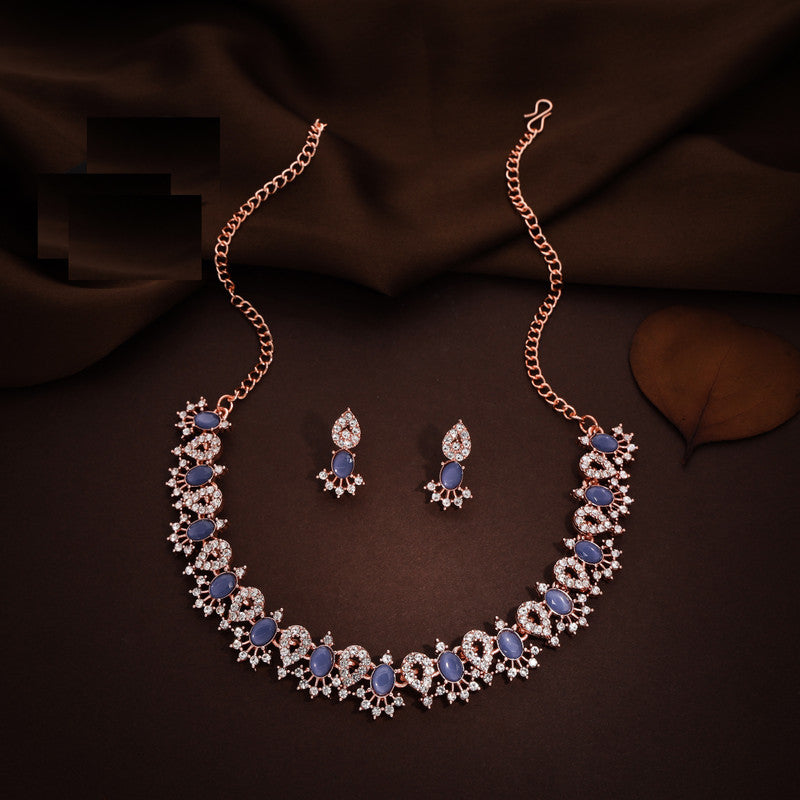 Tehzeeb Creations Blue Colour Ad Studded Necklace Jewellery Set With Matching Earrings For Women And Girls Tehzeeb Creations