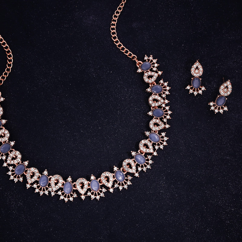 Tehzeeb Creations Blue Colour Ad Studded Necklace Jewellery Set With Matching Earrings For Women And Girls Tehzeeb Creations