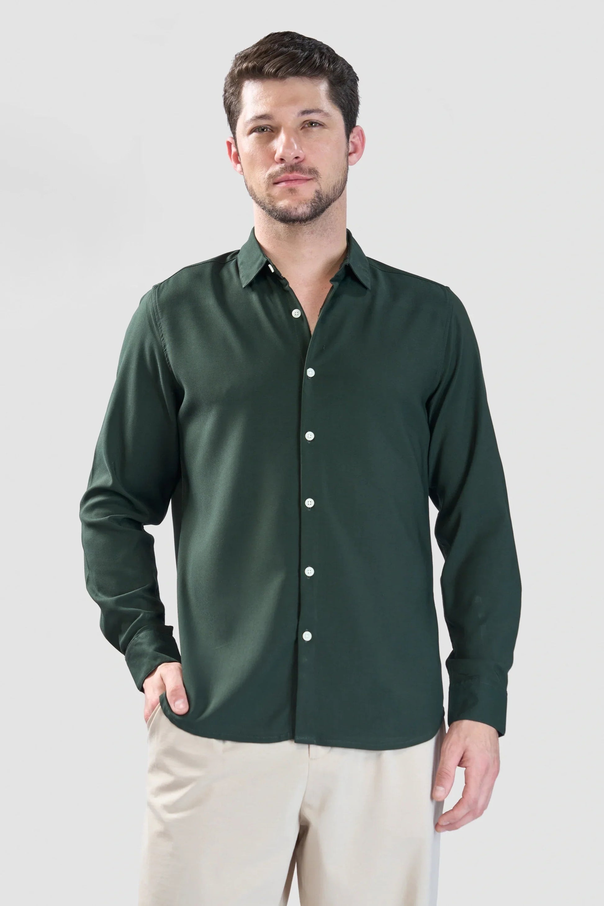 Xkind Bottle Green Plain Slim Fit Shirt  Grab2Buy Xkind Grab2Buy