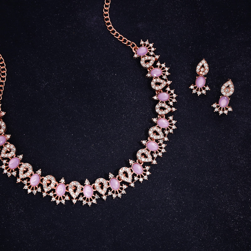 Tehzeeb Creations Lavender Colour Ad Studded Necklace Jewellery Set With Matching Earrings For Women And Girls Tehzeeb Creations