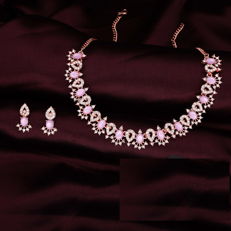 Tehzeeb Creations Lavender Colour Ad Studded Necklace Jewellery Set With Matching Earrings For Women And Girls Tehzeeb Creations