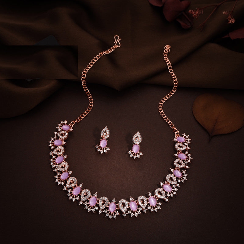 Tehzeeb Creations Lavender Colour Ad Studded Necklace Jewellery Set With Matching Earrings For Women And Girls Tehzeeb Creations