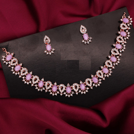 Tehzeeb Creations Lavender Colour Ad Studded Necklace Jewellery Set With Matching Earrings For Women And Girls Tehzeeb Creations