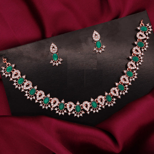 Tehzeeb Creations Green Colour Ad Studded Necklace Jewellery Set With Matching Earrings For Women And Girls Tehzeeb Creations