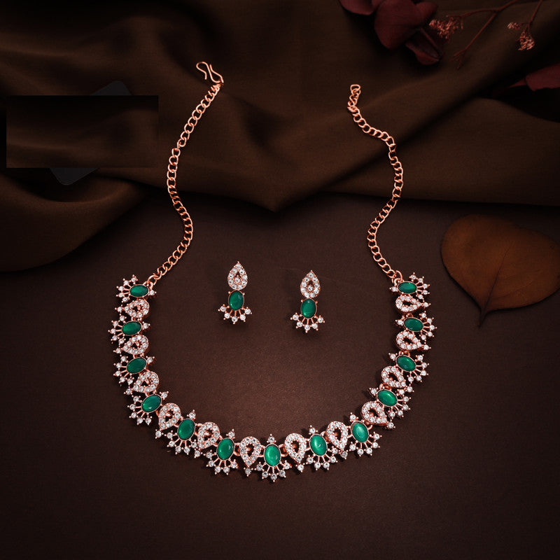Tehzeeb Creations Green Colour Ad Studded Necklace Jewellery Set With Matching Earrings For Women And Girls Tehzeeb Creations